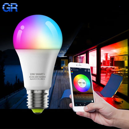 LED Smart Bulb E27 100-240V Color Changing LED Bulb with Music Synchronization WiFi and BLE 5.0 Dimmable RGB Smart Home Lighting