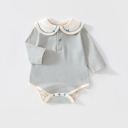 2026 Spring Cotton Newborn Jumpsuit Baby Bodysuits and One-pieces 0-24M Boys Girls Sailor Collar Stripe Boneless Soft Romper
