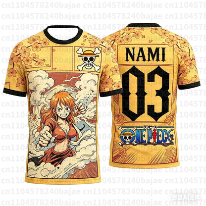 Summer One Piece Luffy Pattern T-shirt Japanese Anime Style Football Jersey Quick-drying Sports T-shirt for Men Family Matching