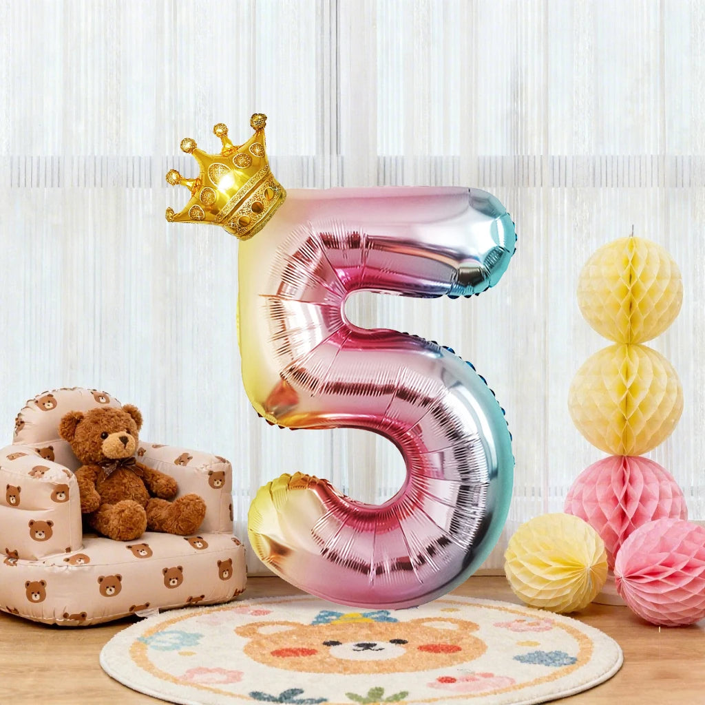 32Inch Gradient Number Crown Balloons 1-9 Digit Foil Helium Balloon Baby Shower Kids And Children's Birthday Party Decoration