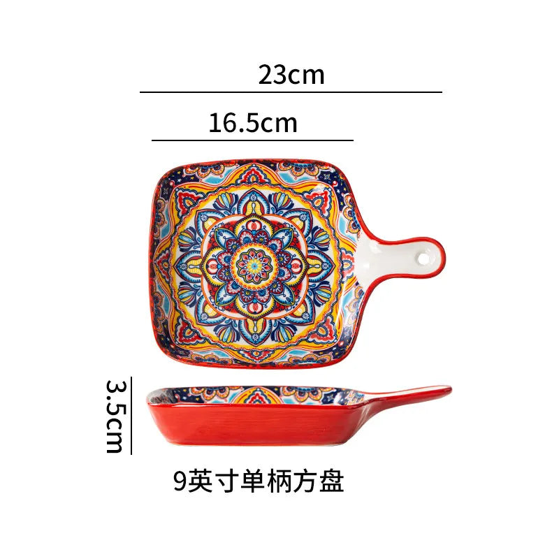 Ceramic Tableware Set Rice Bowl Serving Plate Creative Cutlery Soup Plate Noodle Handle Bowl Sauce Dish Steak Salad Fruit Plate