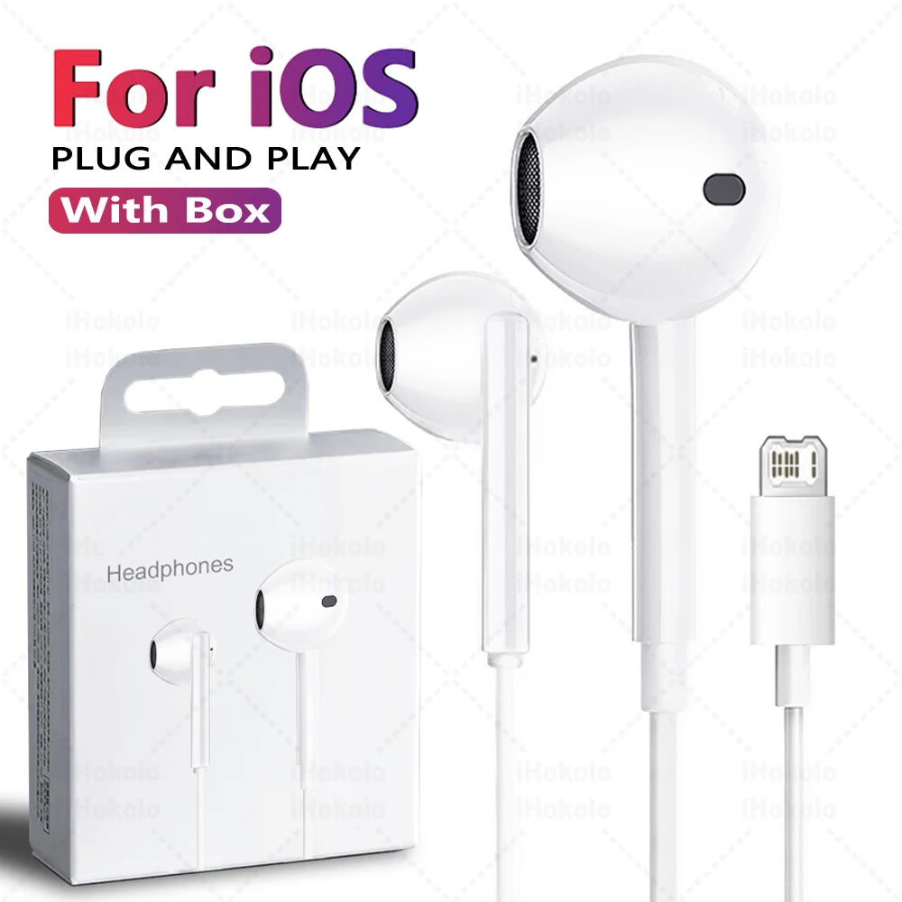 Original Wired Earphones For Apple iPhone 17 16 15 14 13 12 11 Pro Max USB-C Lightning 3.5mm Headphones X XR 8 Phone Accessories