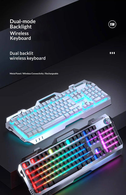 Qianxingzhe Wireless Keyboard Mouse Set Mechanical Feel Rechargeable Rgb Backlit Wrist Rest Multifunctional Knob Gaming For Pc