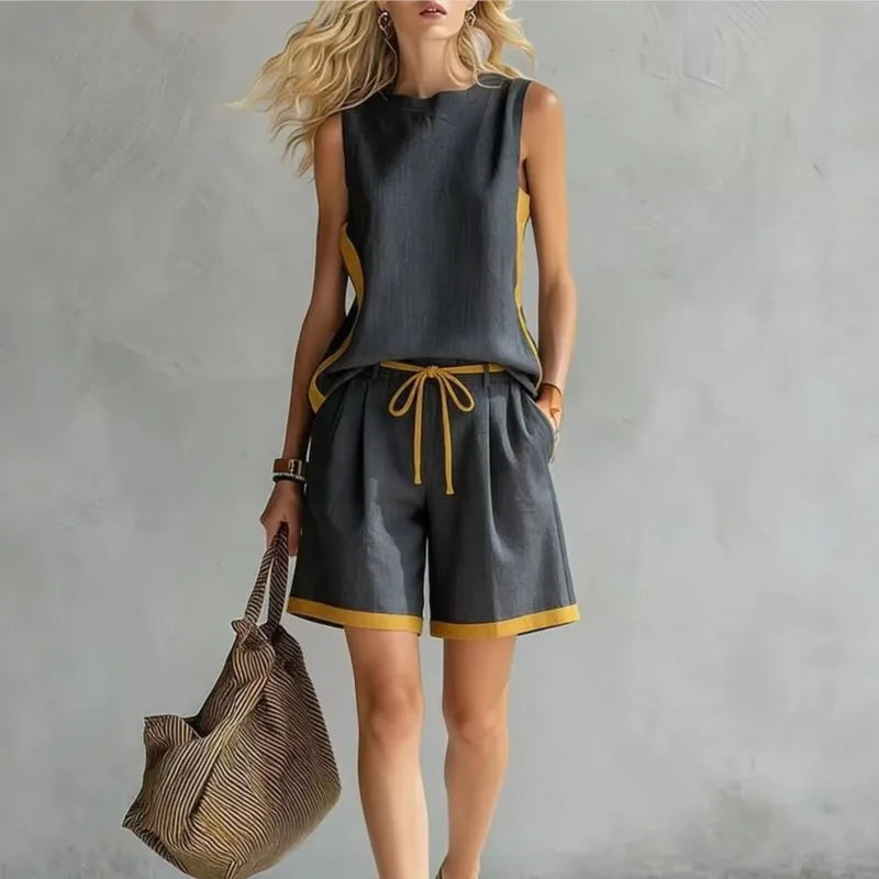 2026 Summer New Sleeveless Vest Shorts Suit Women's Casual Loose Two-Piece Set Suit Resort Style Fashion Pockets Women Clothing