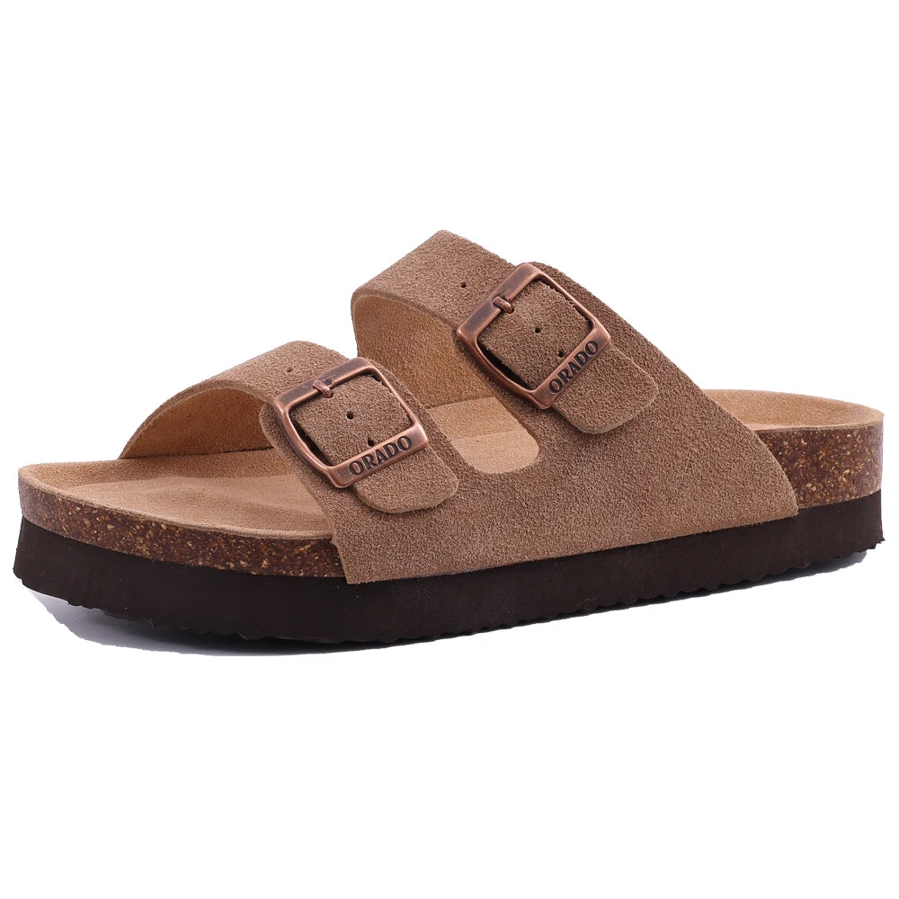 Comwarm Classic Cork Slippers For Women New Fashion Suede Flats Sandals Summer Couple Beach Slides Shoes With Adjustable Buckle