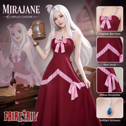 Anime Mirajane Strauss Fairy Tail Red Long Dress Cosplay Full Set Costume Outfit Women Halloween Party Stage Cos Convention