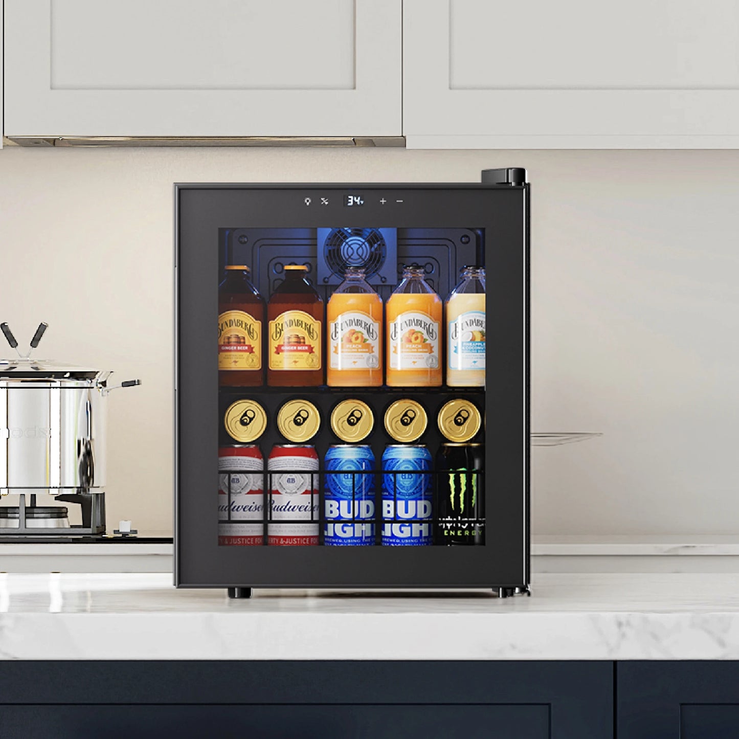 60 Cans Beverage Refrigerator 46L Mini Drink Cooler 1‑12℃ Electronic Temperature Control Glass Door Right Open For Home Bar Commercial Use