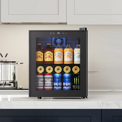 60 Cans Beverage Refrigerator 46L Mini Drink Cooler 1‑12℃ Electronic Temperature Control Glass Door Right Open For Home Bar Commercial Use
