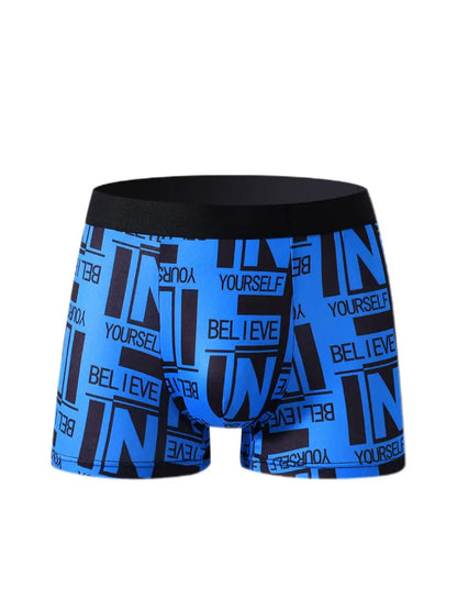 Men's 5-Pack Polyester Boxer Briefs - "BELIEVE YOURSELF" Motivational Print, Comfortable & Stylish