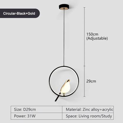 Rotatable Magpie Bird LED Pendant Light for Bedside Bedroom Indoor Gold Silver Hanging Lighting Chandelier Lamps Foyer AC85-265V