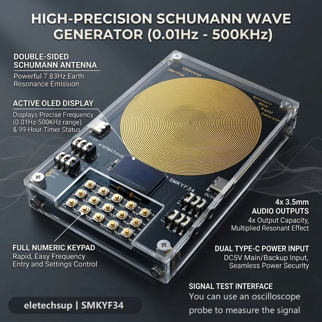 4CH Schumann Wave Signal Generator 0.01Hz-500KHz 7.83Hz Ultra Low Frequency Resonance Module OLED Display for Sleep Meditation