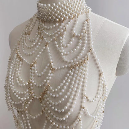 Sexy Accessories Women Bikini Pearl Chest chain Body Chain Jewelry Totally Hand-made Bra Fringed For Beach Nightclub Waist Chain