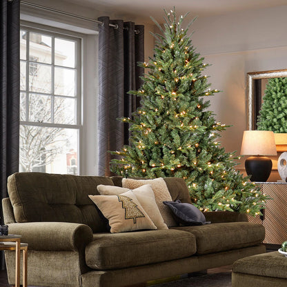 7.5ft Full-Shape Christmas Tree with 850 UL Certified Lights, 2441 PE/PVC Mixed Branch Tips, Hinged Easy Setup Artificial Tree with Wide Base and Metal Stand, Green