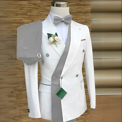 Bespoke Custom White Black Wedding Suit For Men New Design Slim Fit Groom Best Man Wedding Tuxedo Formal Prom Wear 2 Pieces Set