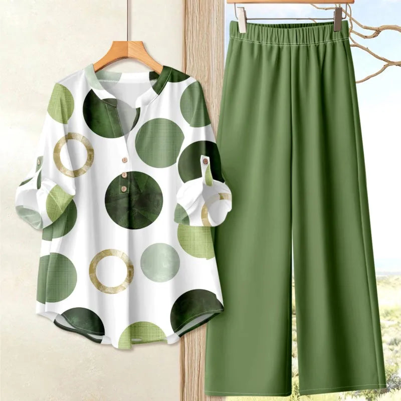 Women's 2-Piece Long Sleeved Top+Long Pants Printed Set