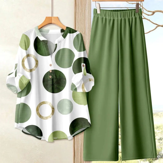 Women's 2-Piece Long Sleeved Top+Long Pants Printed Set
