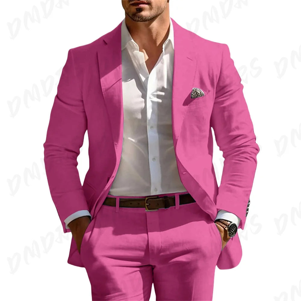 Classic Summer Men's Suit 2PCS For Wedding Formal Solid Suit Including Jacket Pants For Party Classic Occasion Clothing
