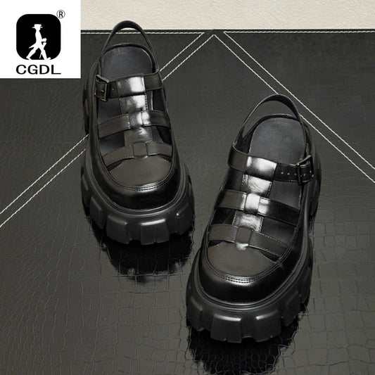 6 Cm Height Platform Mens Genuine Leather Sandals Luxury Handmade Quality 2024 New Designer Black Summer Formal Social Shoes Man
