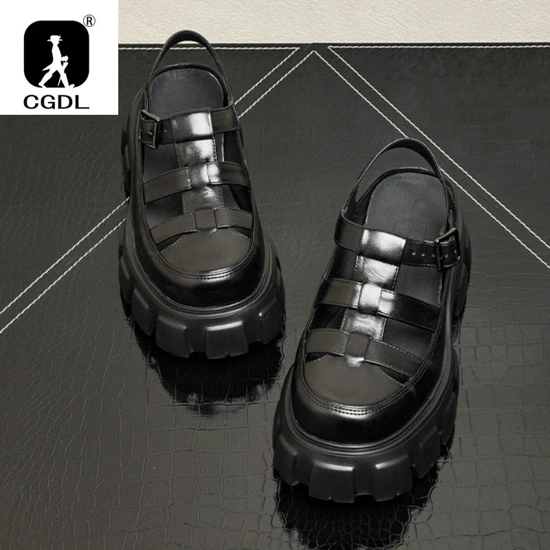 6 Cm Height Platform Mens Genuine Leather Sandals Luxury Handmade Quality 2024 New Designer Black Summer Formal Social Shoes Man