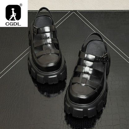 6 Cm Height Platform Mens Genuine Leather Sandals Luxury Handmade Quality 2024 New Designer Black Summer Formal Social Shoes Man