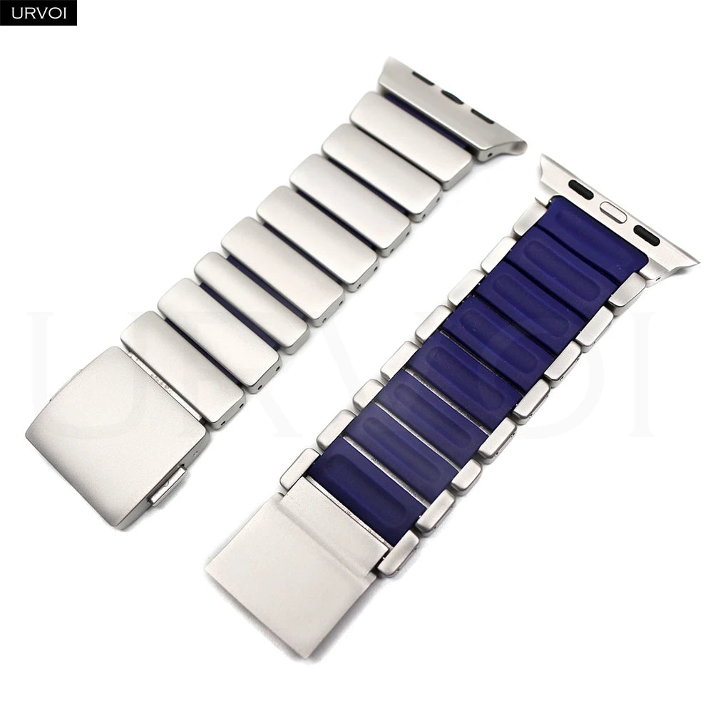 URVOI Stratos Band for Apple Watch Ultra 3 2 Series 11 10 9 8 SE3 Titanium Silicone Strap Magnet Clasp Bracelet DLC Coating 49mm