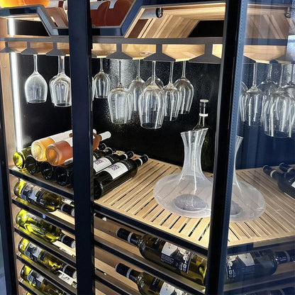 Two Tempered Glass Doors Battery-Powered Heating Function Electric Wine Cooler Cellar Fridge Luxury Beer Red Wine Hotel