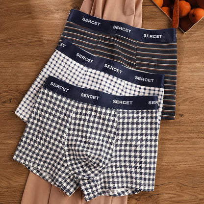 1/3PCS 95% Cotton Soft Boxers Striped/Dot/Plaid Knit Man Underwear Autumn Breathable Antibacterial 3D Mesh Crotch Men's Panties