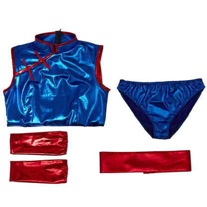 Anime Chichi Cosplay Costume High Split Cheongsam Woman's Sexy Blue Battle Suit Halloween Party KongFu Dress