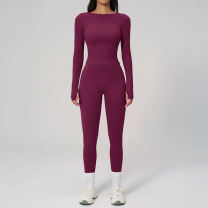 Two Pieces Yoga Set Slim Long Sleeved Gym Set High Elasticity Leggings Sportswear Women's Fitness Cycling Pilates Sports Suits