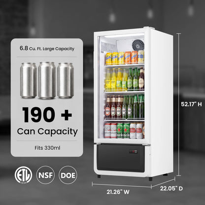 Yeego Commercial Merchandiser Refrigerator ETL & DOE Certified Air Cooled Beverage Display Cooler 32–50°F Adjustable Temp LED Light Lockable Casters, Easy Clean Vent Grille Multi Sizes Available for Convenience Store Café