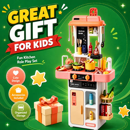 52-Piece Kitchen Toy Set, Educational Toys with Sound and Light Effects, Equipped with Various Realistic Kitchen Tools, Perfect for Parent-Child Interaction, Role-Playing Activities, and Holiday Gifts.