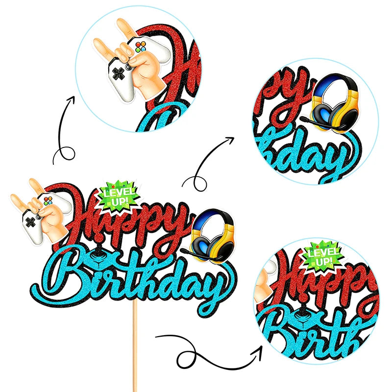 GamePad Cake Topper Happy Birthday Wedding Game on Kids Boys Party Baby Shower Cupcake Toppers Decoration Baking Supplies DIY