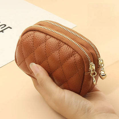 New PU leather rhombus small wallet mini coin change bag double zipper storage change bag