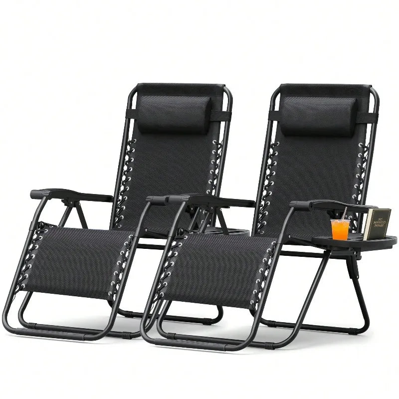 Zero Gravity Chair Patio Folding Lawn Outdoor Lounge Gravity Camp Reclining Lounge Chair With Cup Holder Pillows For Poolside Backyard And Beach Set Of 2 (Blue)