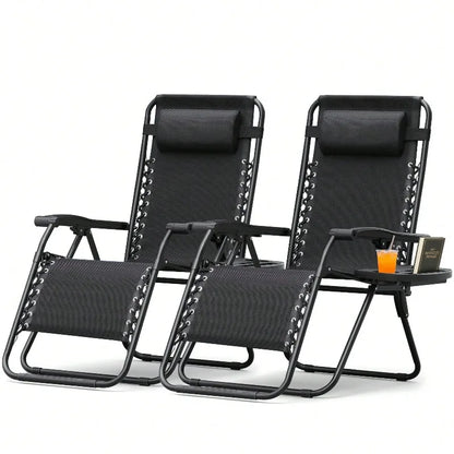 Zero Gravity Chair Patio Folding Lawn Outdoor Lounge Gravity Camp Reclining Lounge Chair With Cup Holder Pillows For Poolside Backyard And Beach Set Of 2 (Blue)