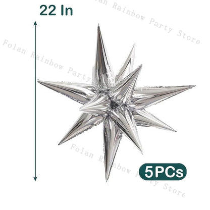10/22inch 4D Silver Disco Ball Explosion Star Balloon Metallic Disco Balloon Set for Disco Party Wedding Birthday Party Decor