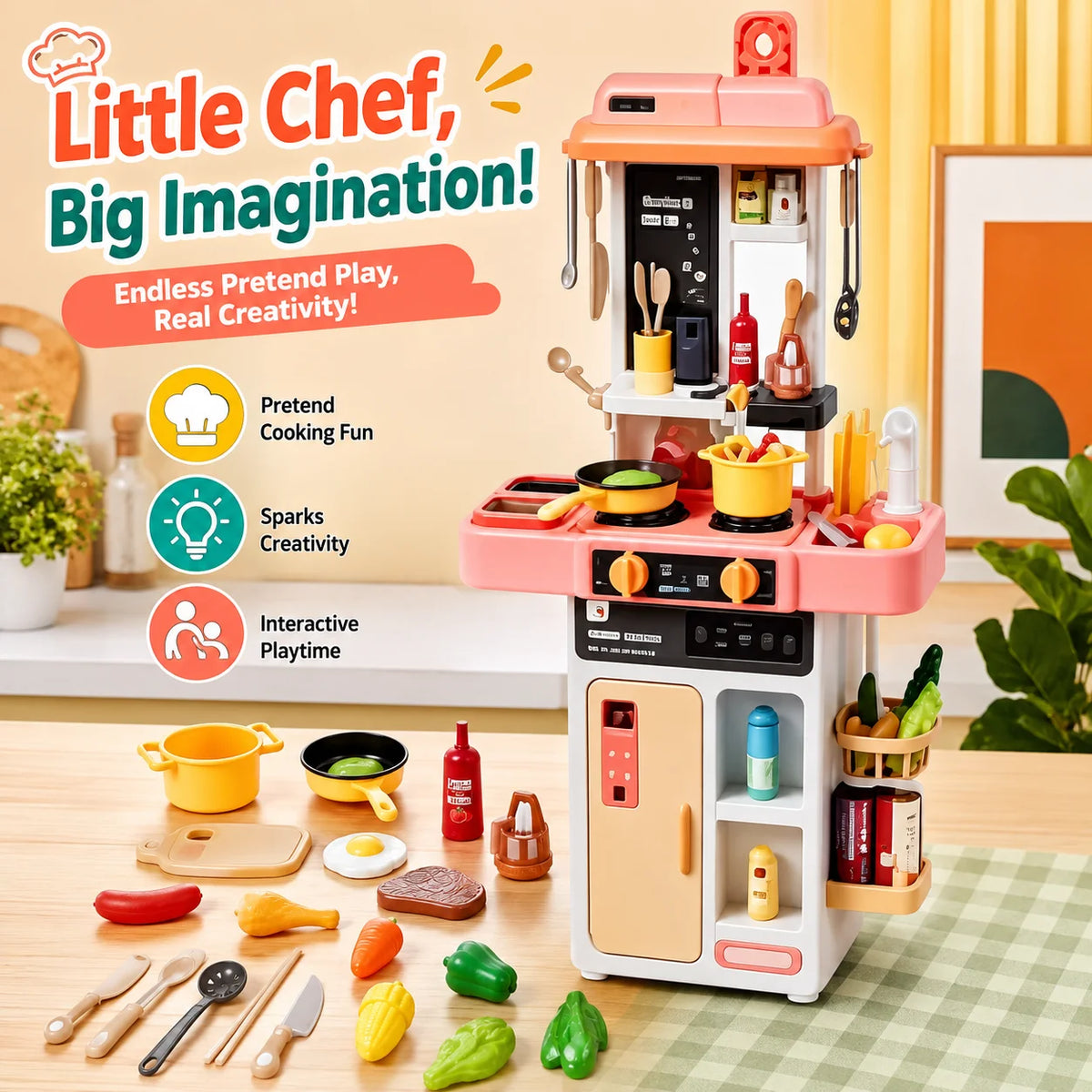 52-Piece Kitchen Toy Set, Educational Toys with Sound and Light Effects, Equipped with Various Realistic Kitchen Tools, Perfect for Parent-Child Interaction, Role-Playing Activities, and Holiday Gifts.