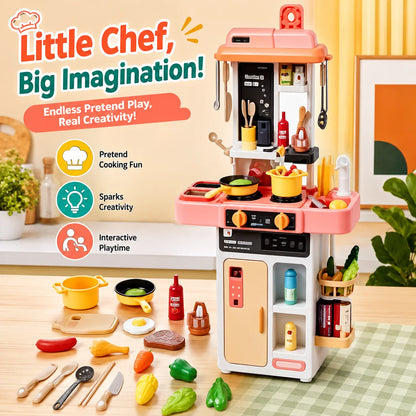 52-Piece Kitchen Toy Set, Educational Toys with Sound and Light Effects, Equipped with Various Realistic Kitchen Tools, Perfect for Parent-Child Interaction, Role-Playing Activities, and Holiday Gifts.