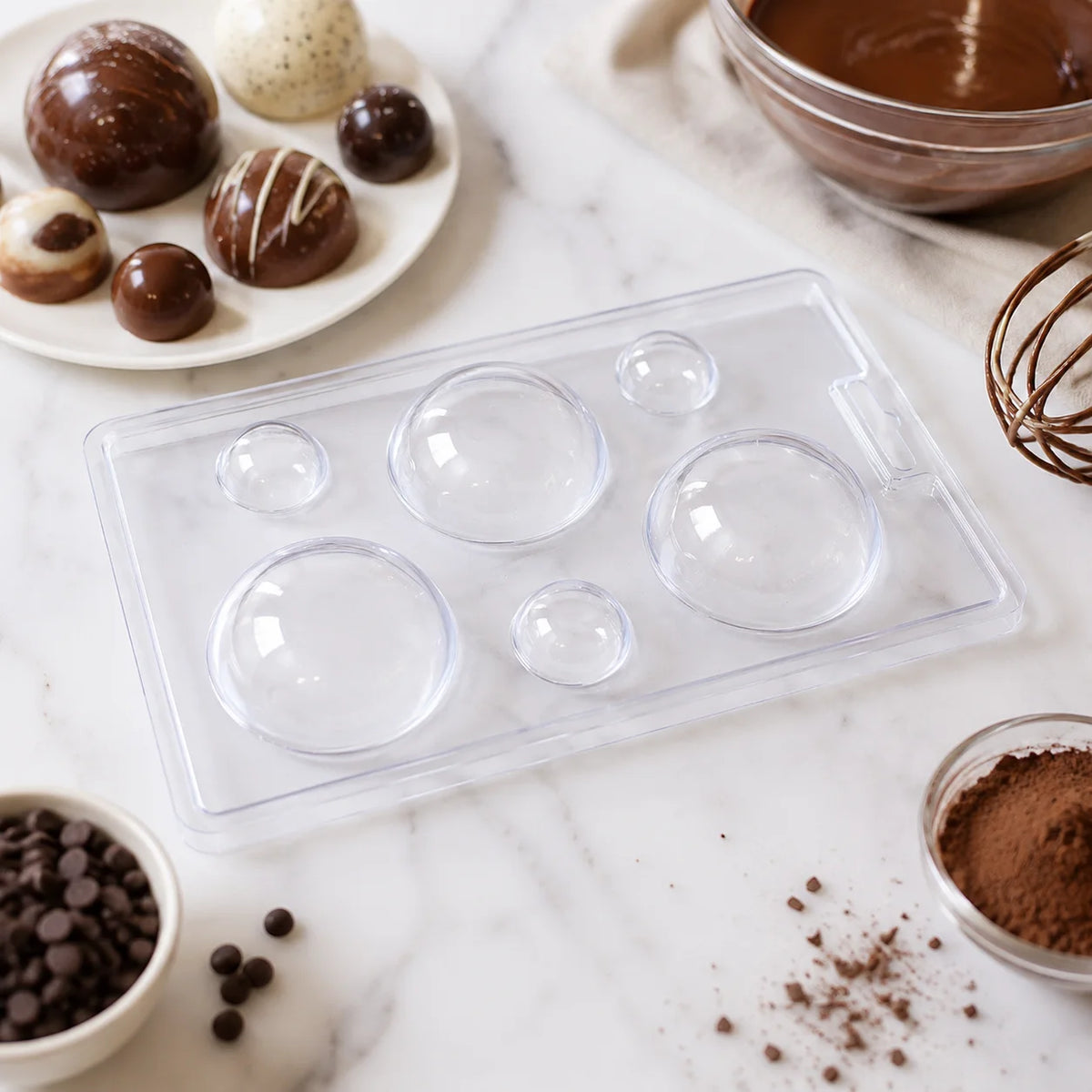 Hot Chocolate Sphere Molds 5Pcs 2 Sizes Hemisphere Food Grade PET Clear Moulds with Kraft Box for Cocoa Candy Soap