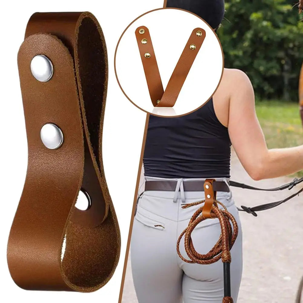 Equestrian Leather Whip Hanger Belt Loop Secure Snap Fastener Strap for Horse Riding Crops & Tack Room Organization