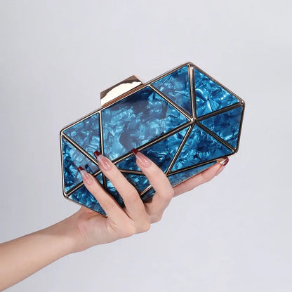 2024 New Women Acrylic Metal Rhombus Evening Bag Chain Shoulder Crossbody Bag Luxury Designer Handbag Party Clutch Dinner Bags