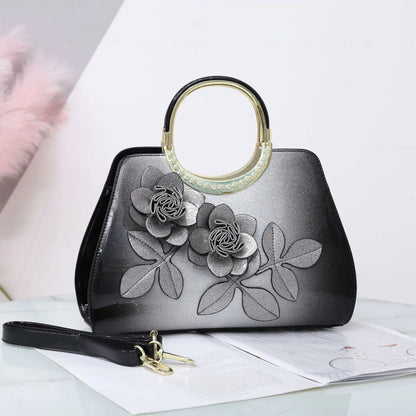 Luxury Fashion Leather Women Handbags Flowers Mom Shoulder Messenger Bag 2025 NewElegant Lady Portable Tote Bags
