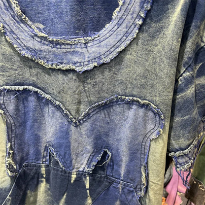 Fashion Spring Summer Women Two-piece Set Hole Tie-dye Loose Short Sleeve T-shirt Top + Elastic Waist Casual Wide Leg Pants