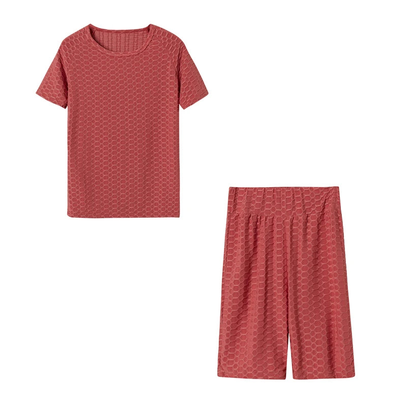 2024 New Summer Round-neck Solid Color Short-sleeved Two-piece Yoga Shorts Women's Sports Suit