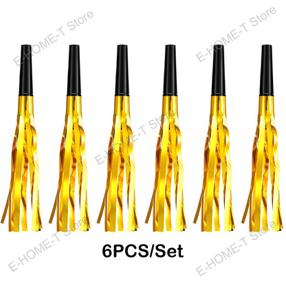 Party Noise Makers Gold Silver Fringed Glitter Whistles Blowers Horns for Birthday Party Scares Baby Shower Graduation New year