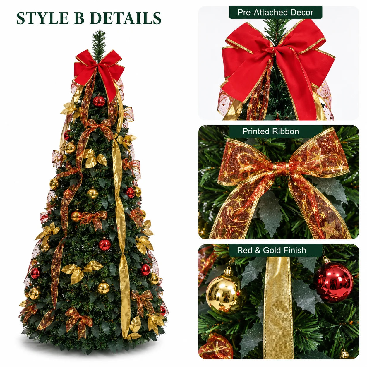 Retractable Foldable Pre‑decorated Christmas Tree with Ornaments Space Saving Storage Xmas Decoration for Holiday Indoor Gift