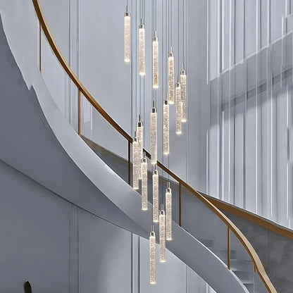 Nordic Minimalist Crystal Chandeliers Staircase Chandeliers Ceiling Lights Loft Double-Floor Rotating Minimalist Pendtant Lamps