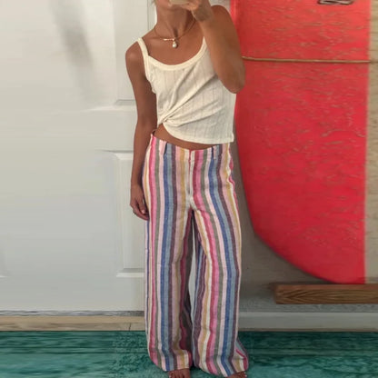 Rainbow Colorful Striped Pants Low-rise Braided Twist Denim Straight Lady Wide Leg Trousers 2026 Spring Summer Chic Casual Jeans