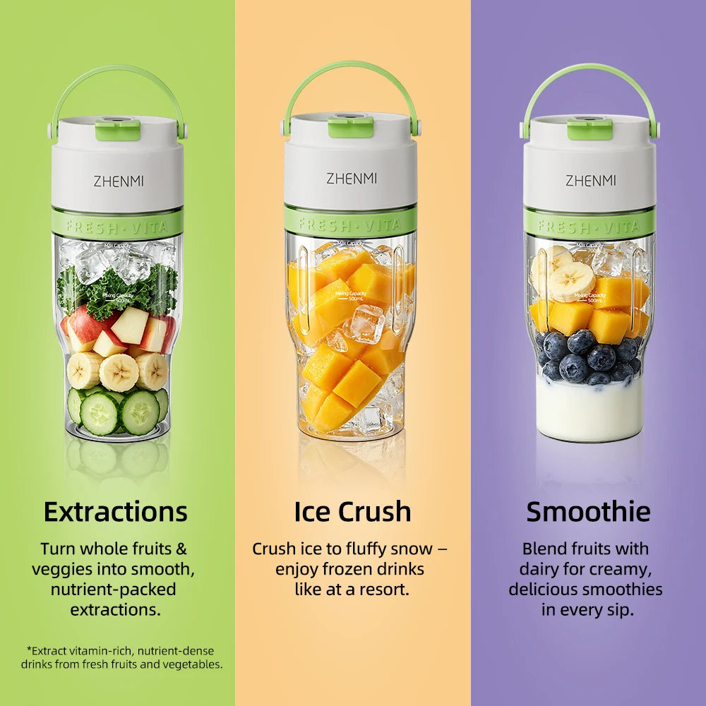 ZHENMI J27 BPA-Free Cordless Portable Personal Blender – 24oz Ice Crushing Blender for Shakes & Smoothies, USB Rechargeable, Lightweight & Compact Design with Modern Look, Easy to Clean, Fits Most Cup Holders & Backpacks, D
