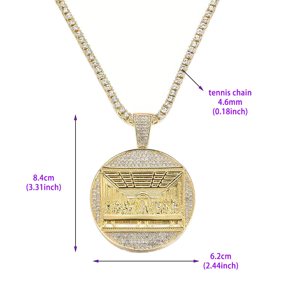 New Last Supper Pendant Cuban Chain Necklace With 14mm Iced Out Chain Fashion Hip Hop Men Charm Pendant Tennis Necklaces Jewelry